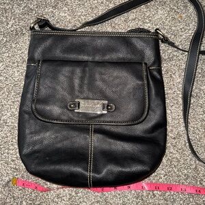 Franco Sarto Black Leather Crossbody Bag with Front Flap Pocket